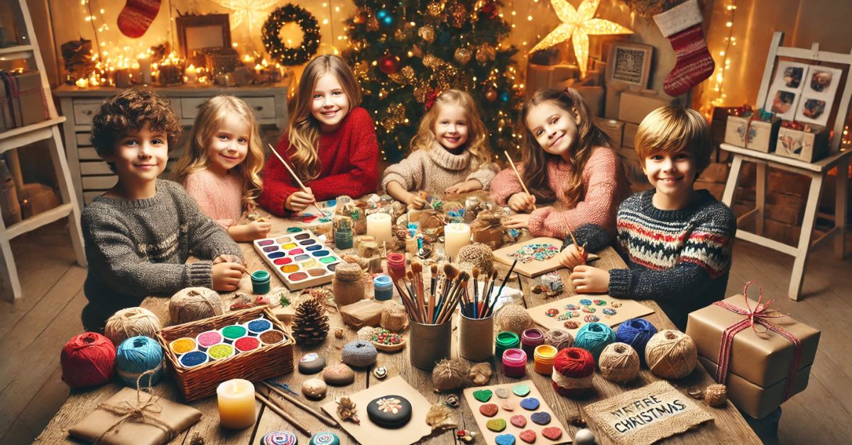 Børn laver hjemmelavede julegaver